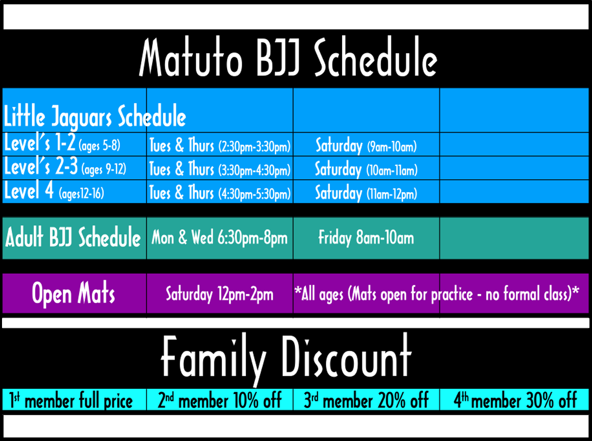 Matuto BJJ Schedule