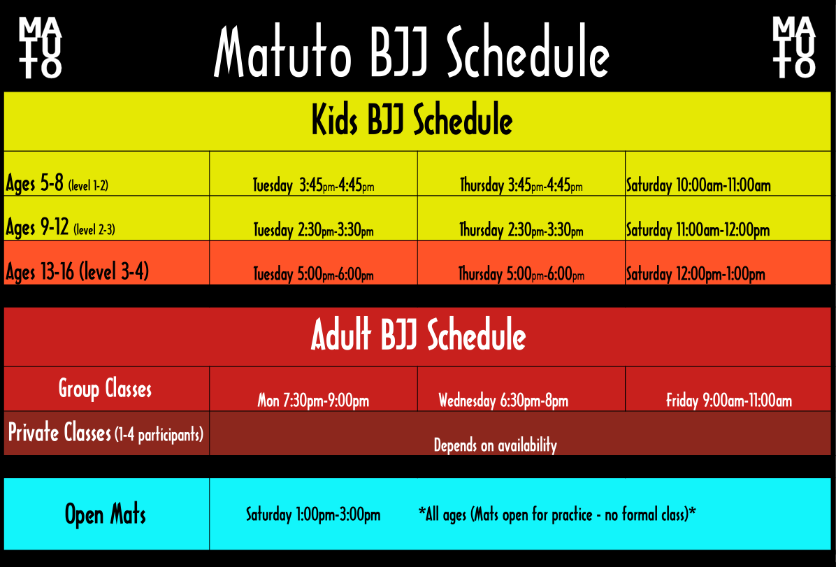 Matuto BJJ Schedule